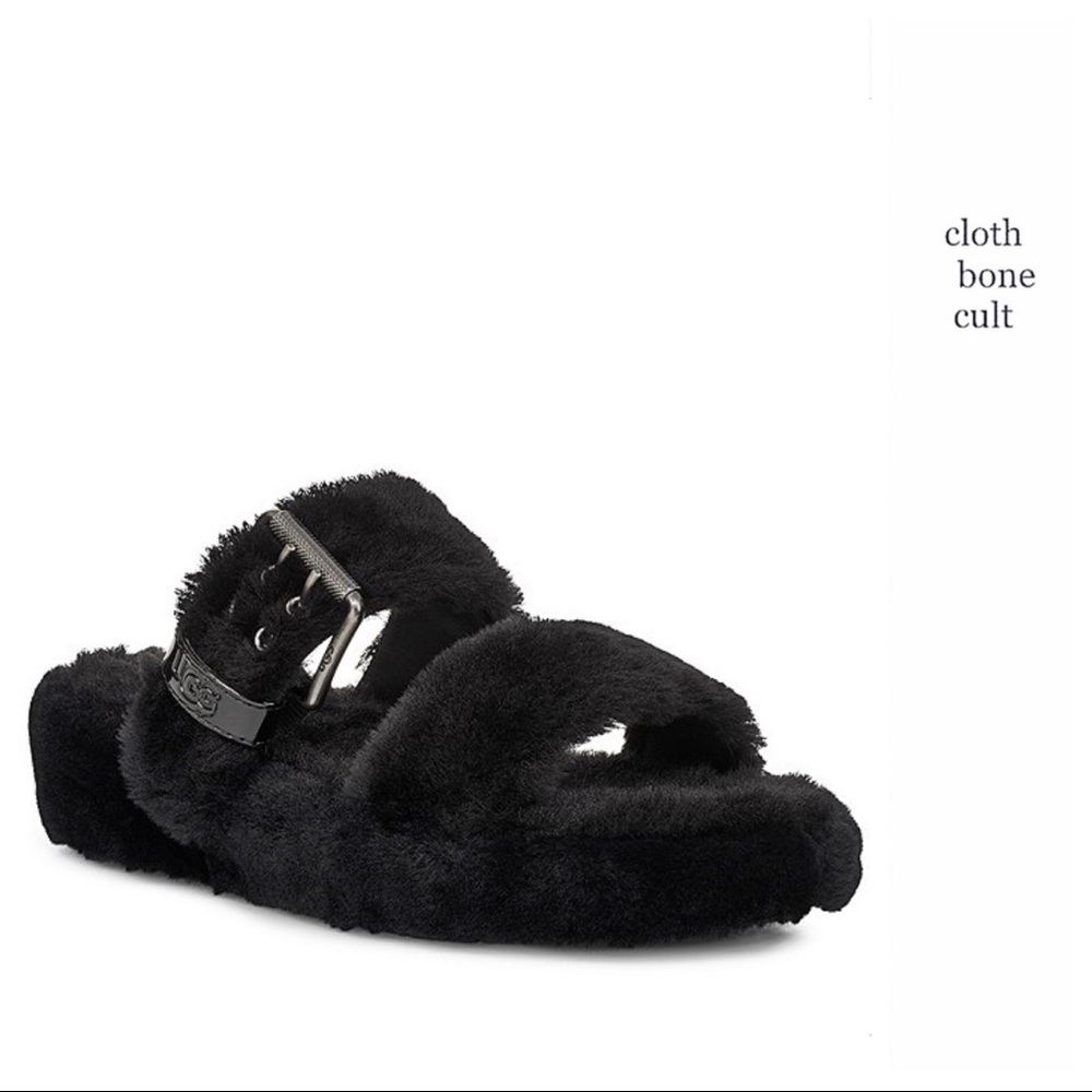 ✨New✨ UGG Black Fuzz Yeah Birkenstock-Style SLIDES - Picture 3 of 16